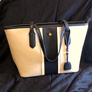 Crown & Ivy Cream & Black Faux Leather Tote Bag